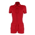 thumbnail image 3 of Clearance! Ohufall Jumpsuits for Women, Zip Pockets Solid Color Work Lapel Jumpsuit Shorts Tight Jumpsuit Overalls Women, Rompers for Women, Onesie for Women Clearance, 3 of 4
