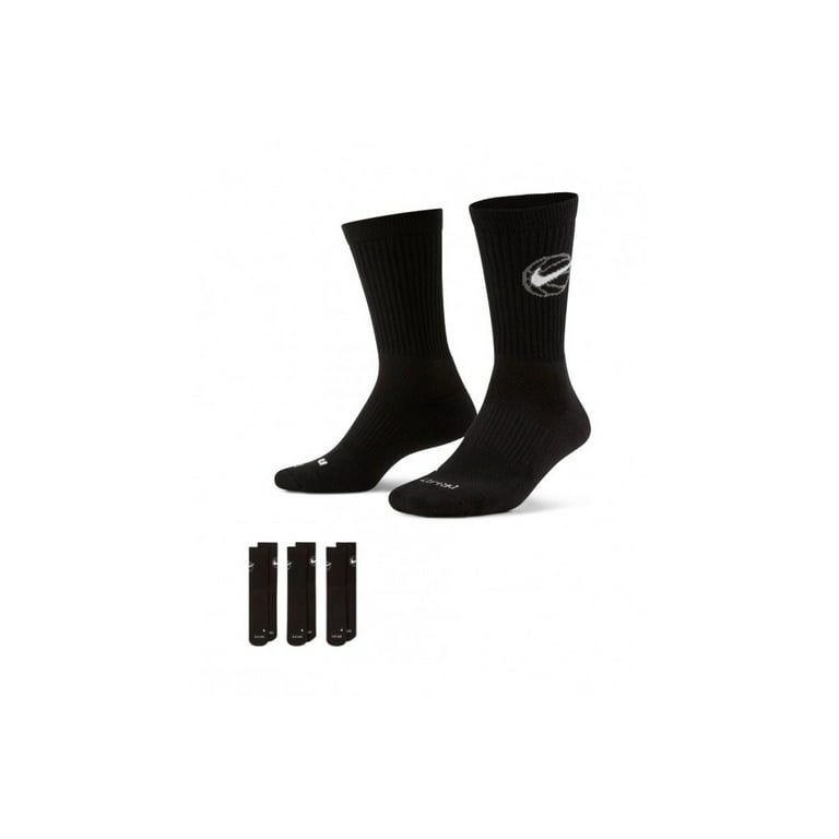 Nike Elite Everyday Dri-Fit Crew Socks - 3 Pack Black Gray Swoosh - DA2123 010 / 8-12 - Walmart.com