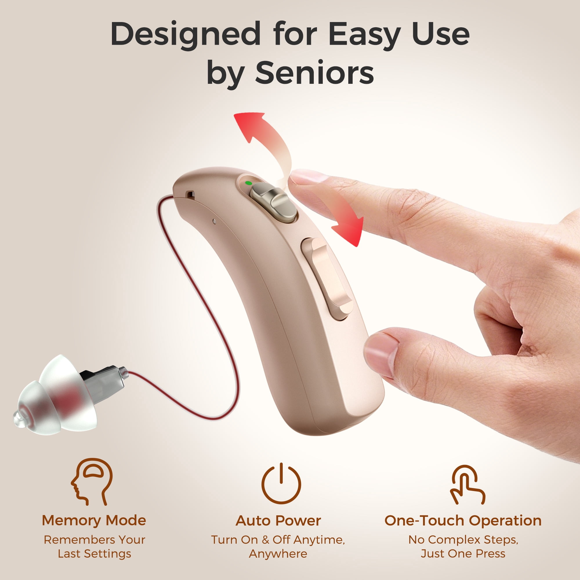 LINNER Hearing Aids for Seniors, Clarity Behind-the-Ear Rechargeable, Beige