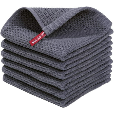 

100% Cotton Waffle Weave Kitchen Dish Cloths Ultra Soft Absorbent Quick Drying Dish Towels 12x12 Inches 6-Pack Dark Gray