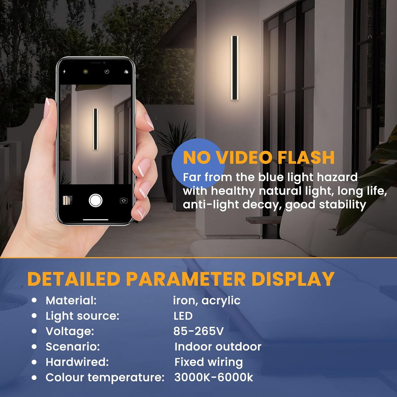 47inch Outdoor Wall Sconces Dimmable 3000K-6000K Exterior Wall Lights Waterproof Modern Wall Mounted Light Fixture with Remote Control