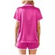 thumbnail image 4 of Pijama informal de poliéster para mujer, blusa lisa de manga corta con cuello vuelto, pantalones cortos a la moda, 4 of 8