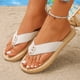 thumbnail image 5 of Sandalias Planas con Correas de Tobillo Metal Acento Pie Post Espadrilles, Sandalias Planas de las Mujeres Pie Redondo Verano, 5 of 9
