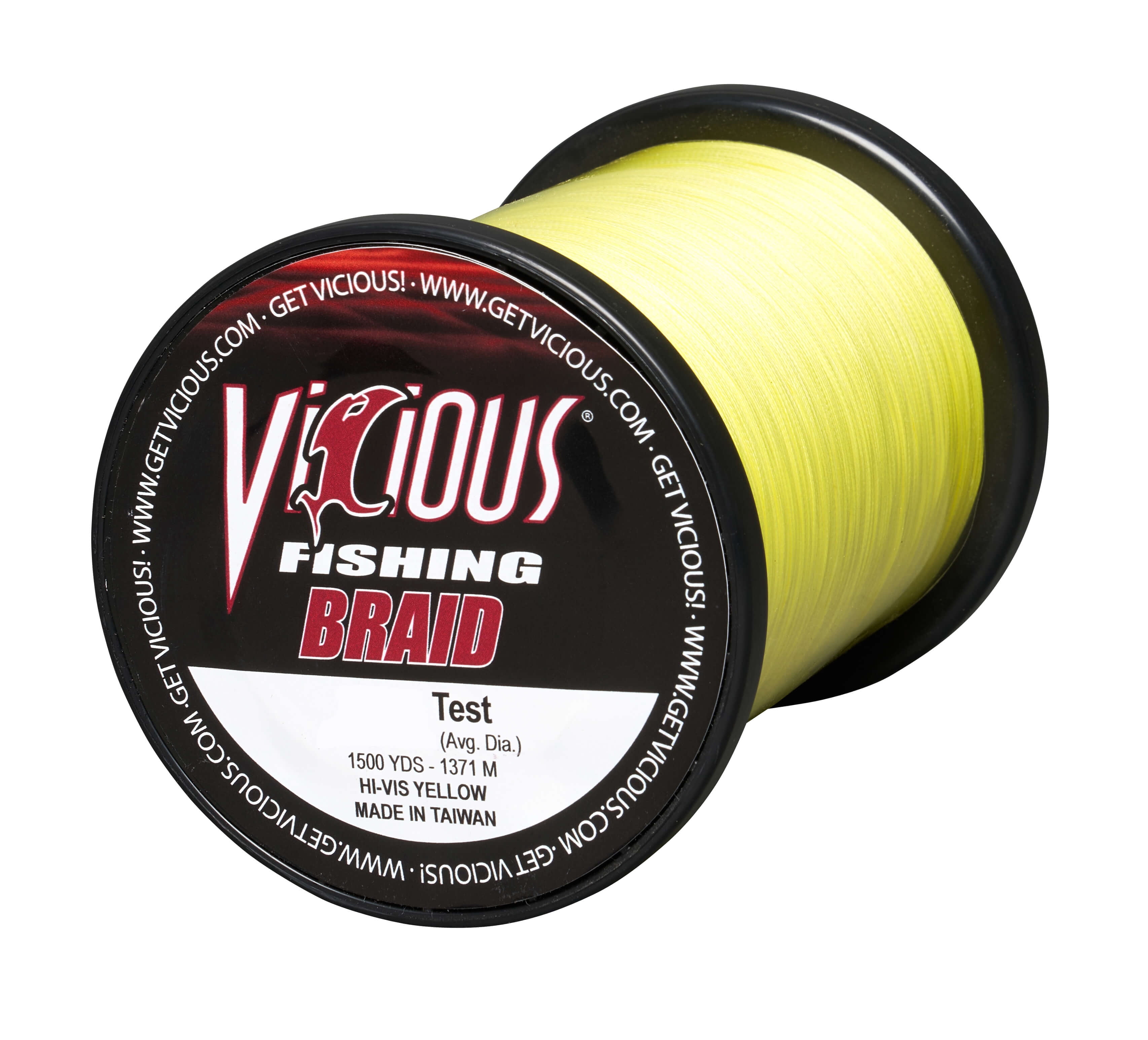 Vicious Fishing 65lb Hi-Vis Yellow Braid, 1500 Yards, .0161 in