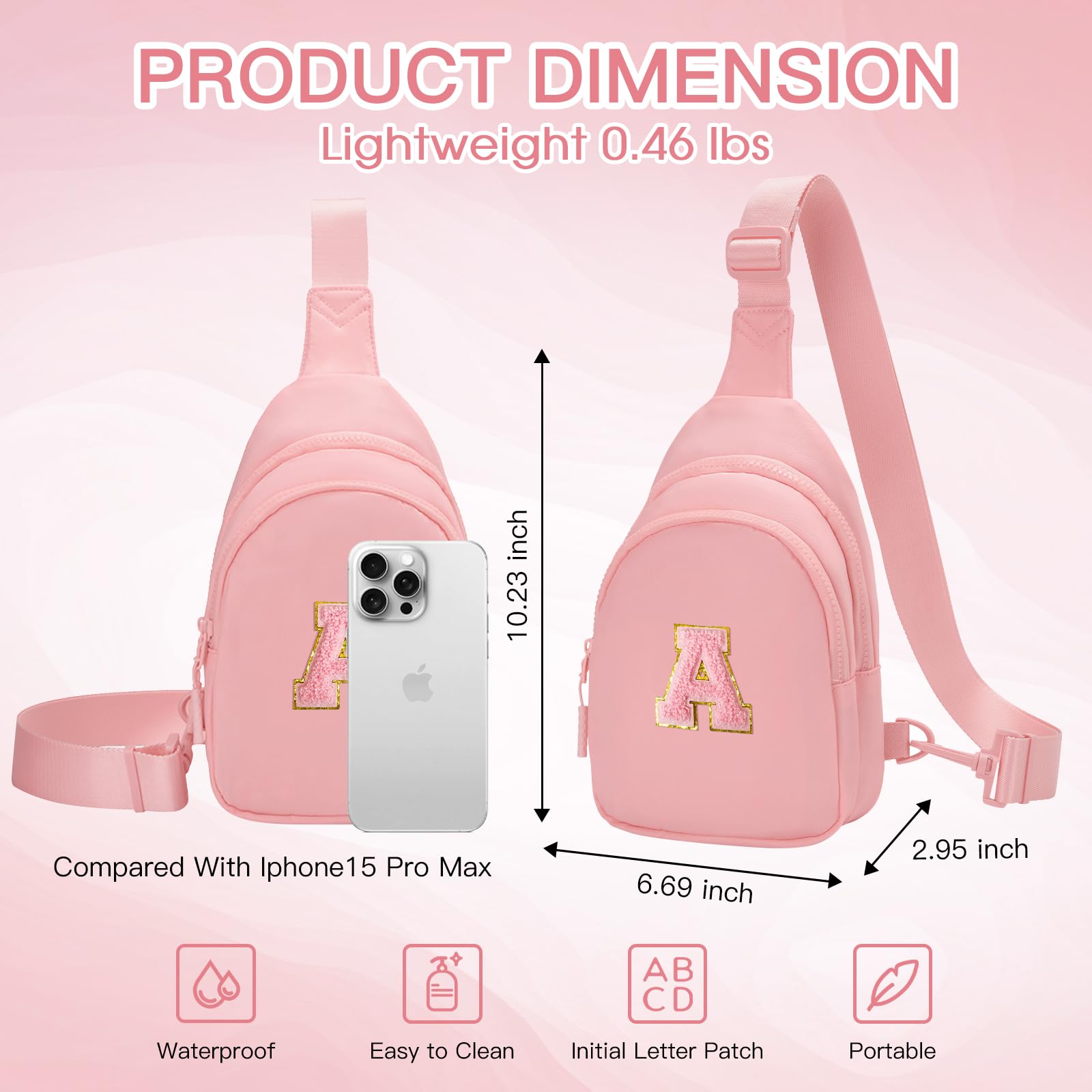 DAKIMOE Pink Sling Crossbody Bag with Initial Patch photo 3