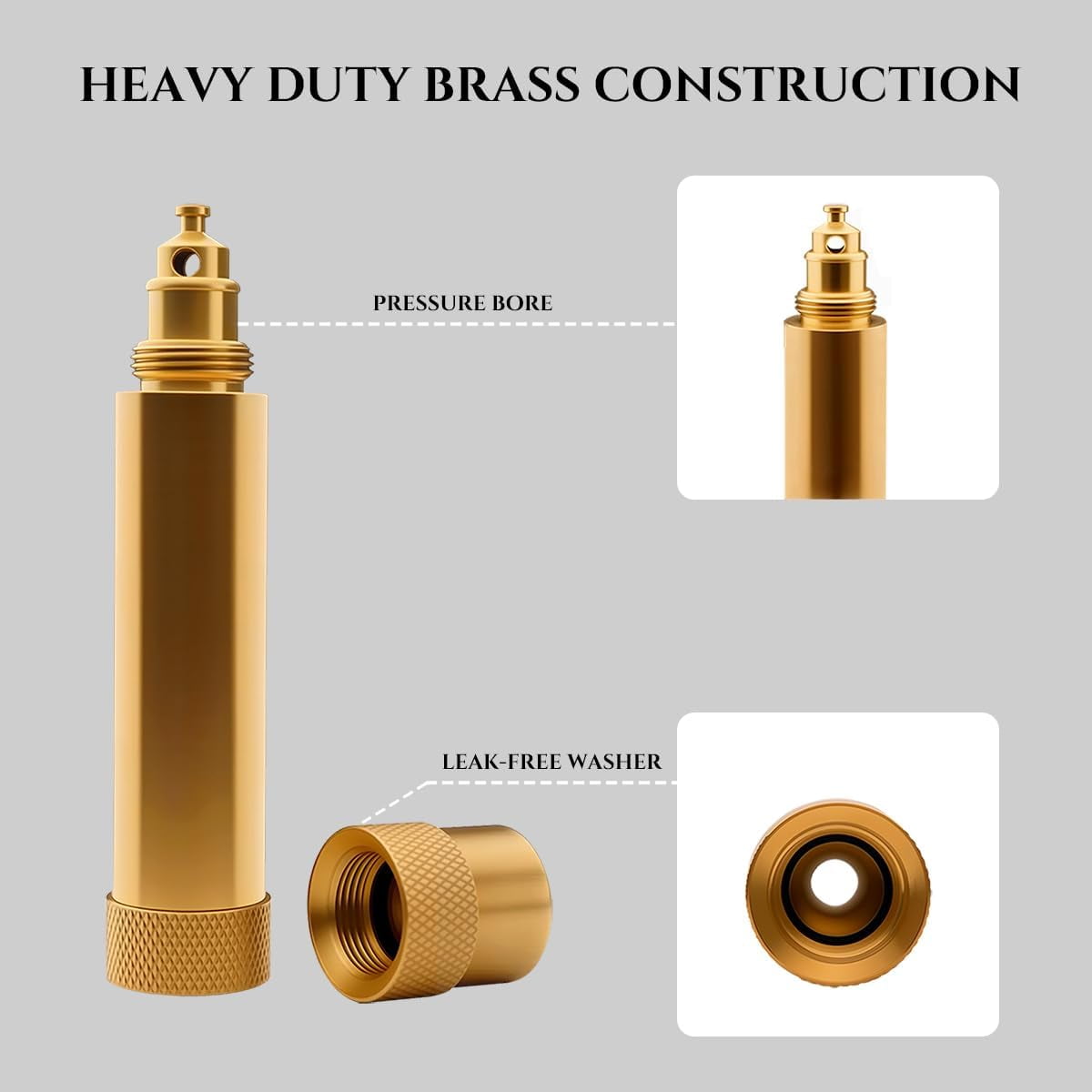 JJEAN-Heavy Duty Brass Hose Nozzle, High Pressure Adjustable Twist Hose Nozzle with 2 Rubber Washers, Fits Standard Hoses, Water Hose Nozzles for Patio, Lawn, Car Wash