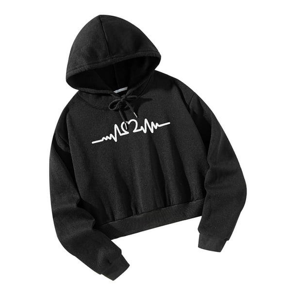 Sudadera con capucha recortada para mujer Ropa deportiva Tops con estilo pulóver Top corto Sudadera con capucha L