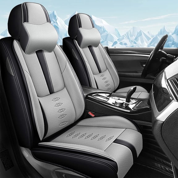 for TOYOTA YARIS 2010 Car Seat Cover, PU Leather Two-piece set With a Headrest and Lumbar Support Protect and Upgrade Seats, Gray and Black Car Seat Covers, 4-Door Sedans Only