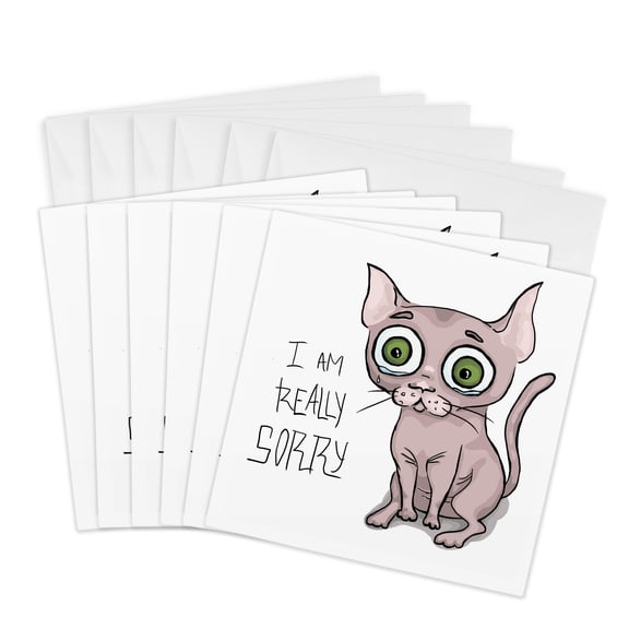 3drose, Sphynx Cat I Am Really Sorry, 6 Greeting Cards with Envelopes