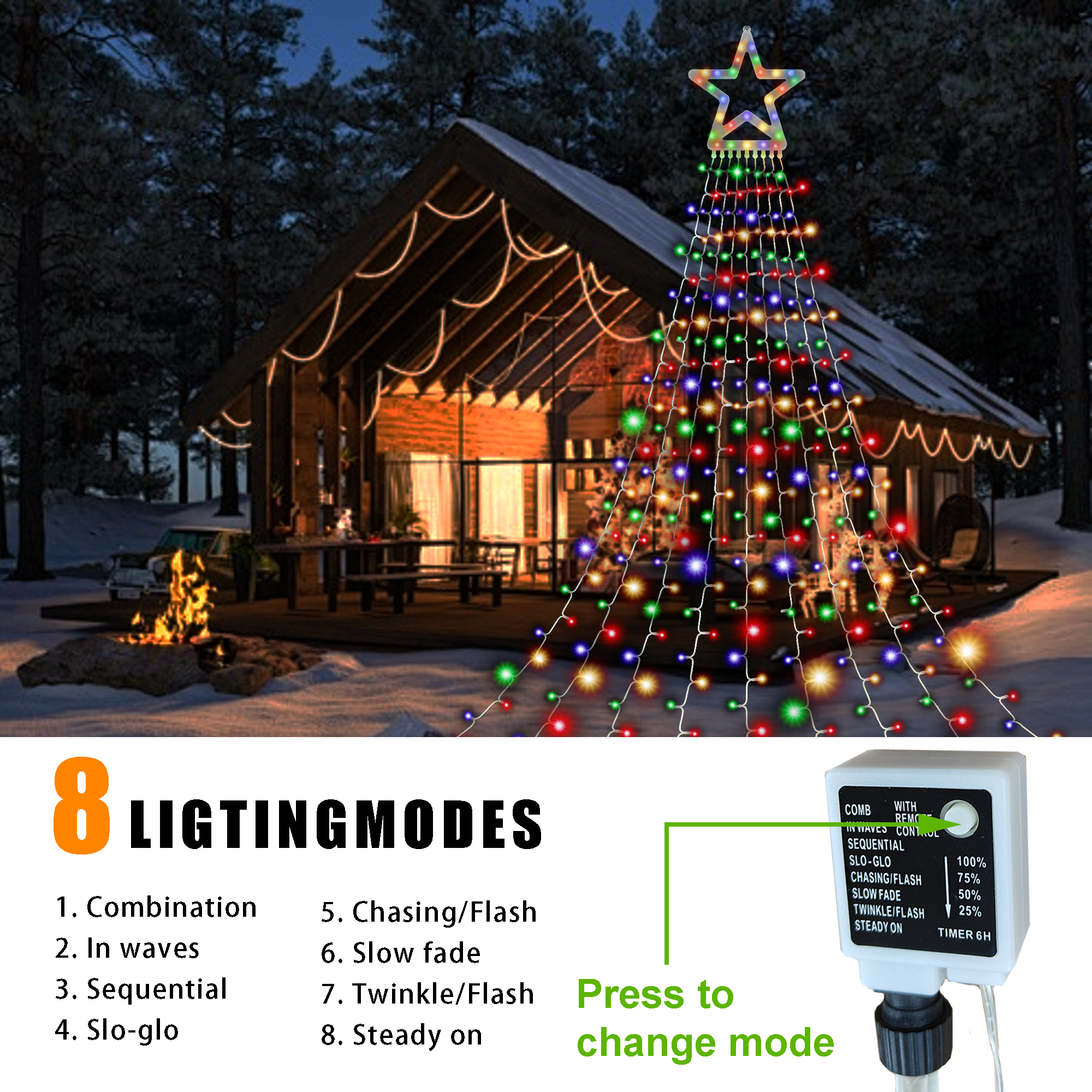 Daybetter Christmas Waterfall Star Lights, 317 LED Multicolor Outdoor photo 2