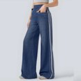 thumbnail image 2 of WTOBBY Women's Versatile High Street Retro Washed Blue Jeans with Side Stripes for a Fashionable and Casual Look in Daily Wear,Dark Blue M, 2 of 4