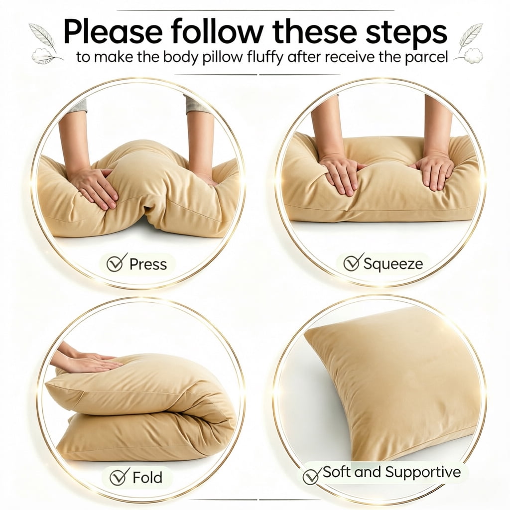 BedTreat Full Body Pillow Insert with Pillowcase for Adults,Long&Fluffy Pillow for Side Sleeper,Soft&Breathable (20X54,Beige)