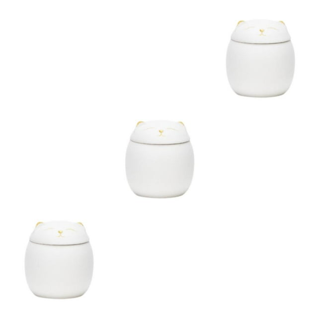 Transemion Portable Moisture-proof Ceramic Tea Jar Large Capacity And Cute Sturdy And Durable Ceramics Cat Form Ceramic Tea Jars white 500ml 3Set