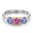 thumbnail image 3 of Gem Stone King 10K Two Tone Gold Pink Moissanite and Blue Tanzanite Engagement Ring for Women | 1.42 Cttw | Round 5MM | Gemstone Birthstone | Size 8, 3 of 6