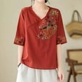 thumbnail image 2 of Yuncity Linen Clothes For Women Summer V Neck Embroidered Short Sleeve T Shirt Casual Slim Fit Top Versatile Stylish Blouse M-3Xl, 2 of 3