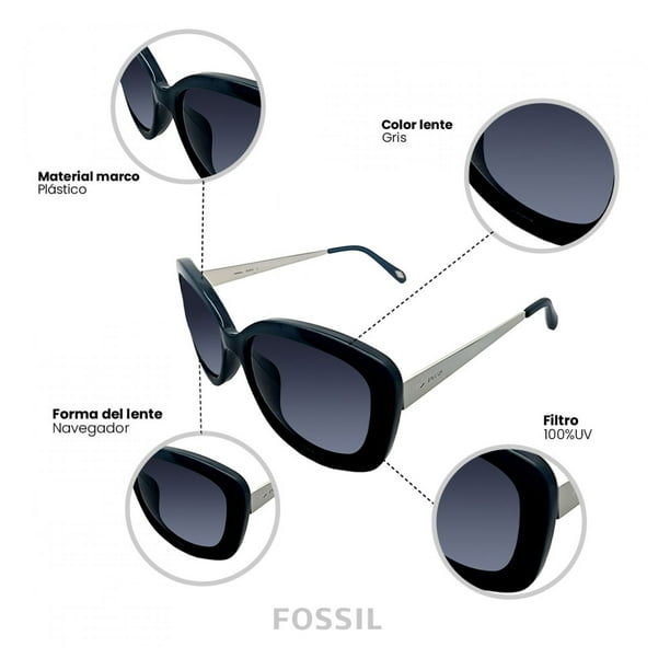 Lentes de Sol FOSSIL Mujer X82558 Outlook Marco de Plastico Color Negro con Filtro 100 UV Walmart en linea