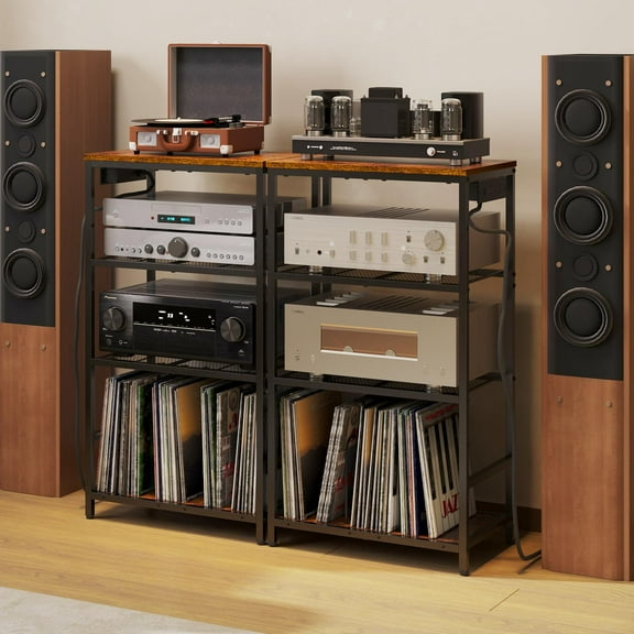 Record Player Stand with Storage, 4 Tier Turntable Stand with Vinyl Record Storage, Stereo Cabinet with Record Holder