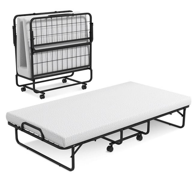 Pemberly Row Heavy Duty Foldable Bed Metal Guest Bed Daybed in White