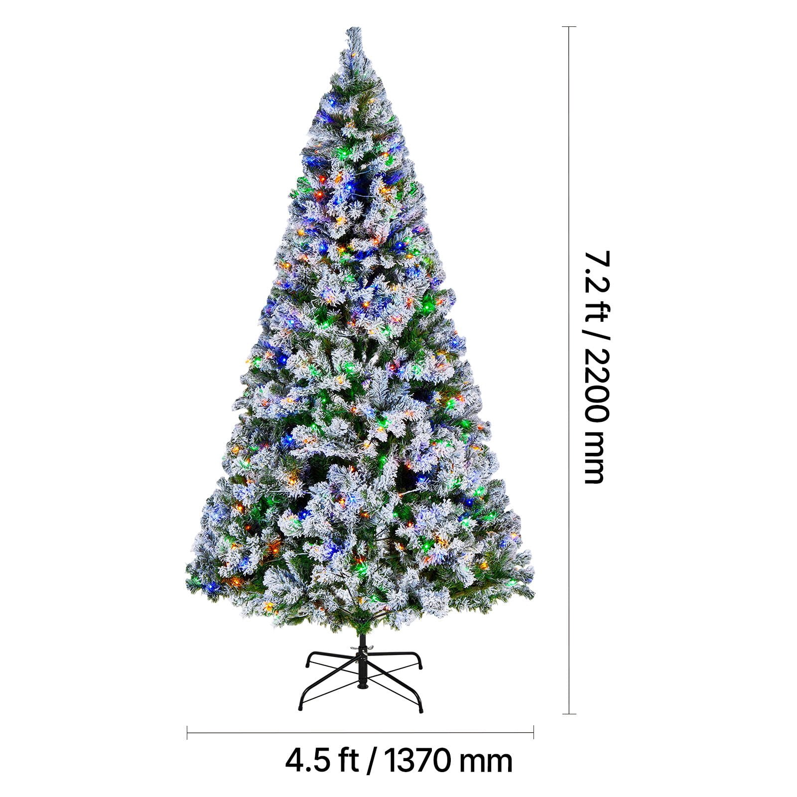 Christmas Tree, 7.2ft Prelit Flocked Artificial Tree, Full Holiday Xmas Deco Trees with 470 Colorful LED Lights, 11 Lighting Modes & 1346 Branch Tips for Home Party Office Decoration