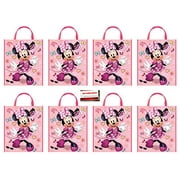 8 Pack Disney Minnie Mouse Large Plastic Goodie Tote Loot Bags, 13 x 11 Inches (Plus Party Planning Checklist by Mikes Super Store)