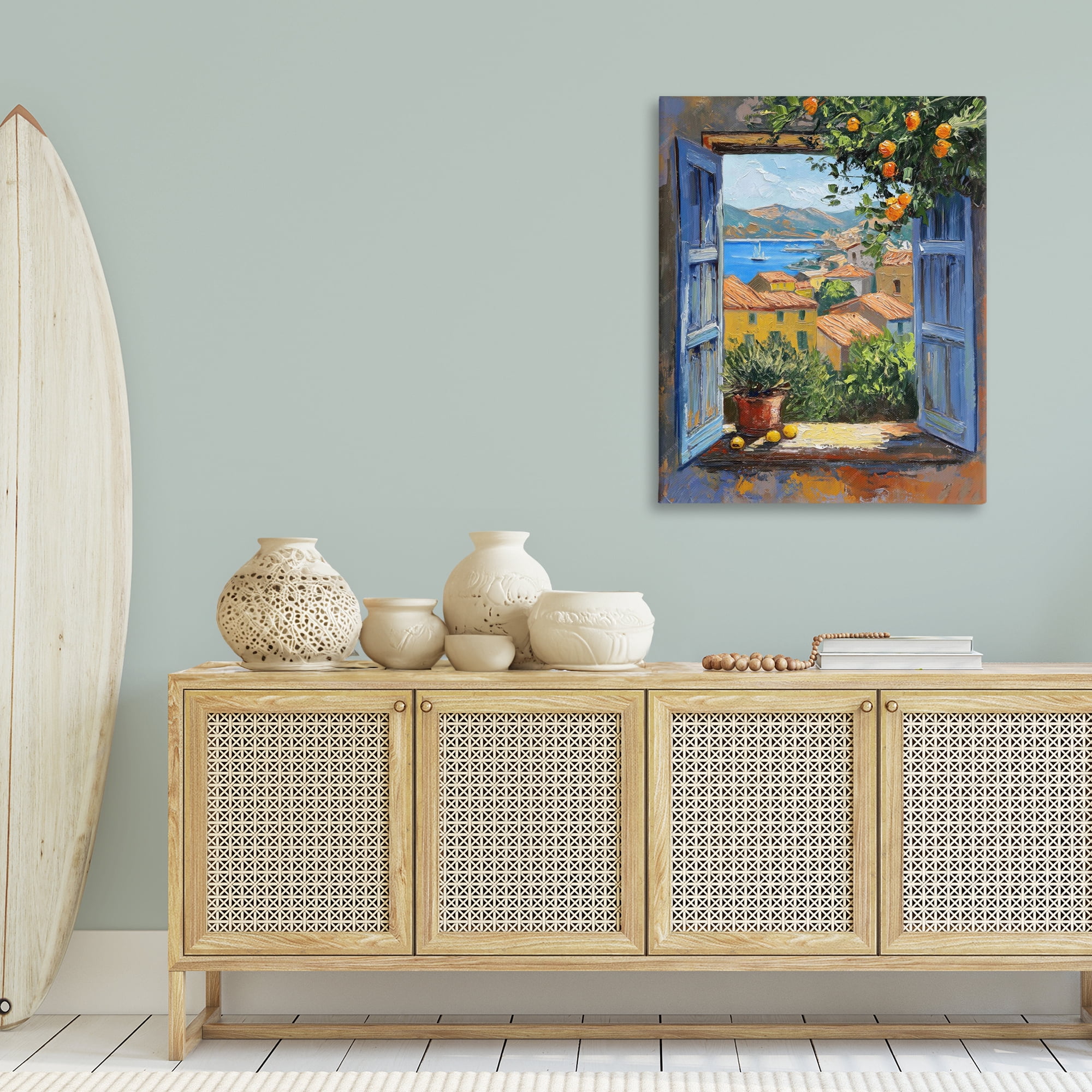 Stupell Industries Mediterranean Window View Scenic & Cityscapes Painting Wrapped Canvas Art Print Wall Art, 30 x 40