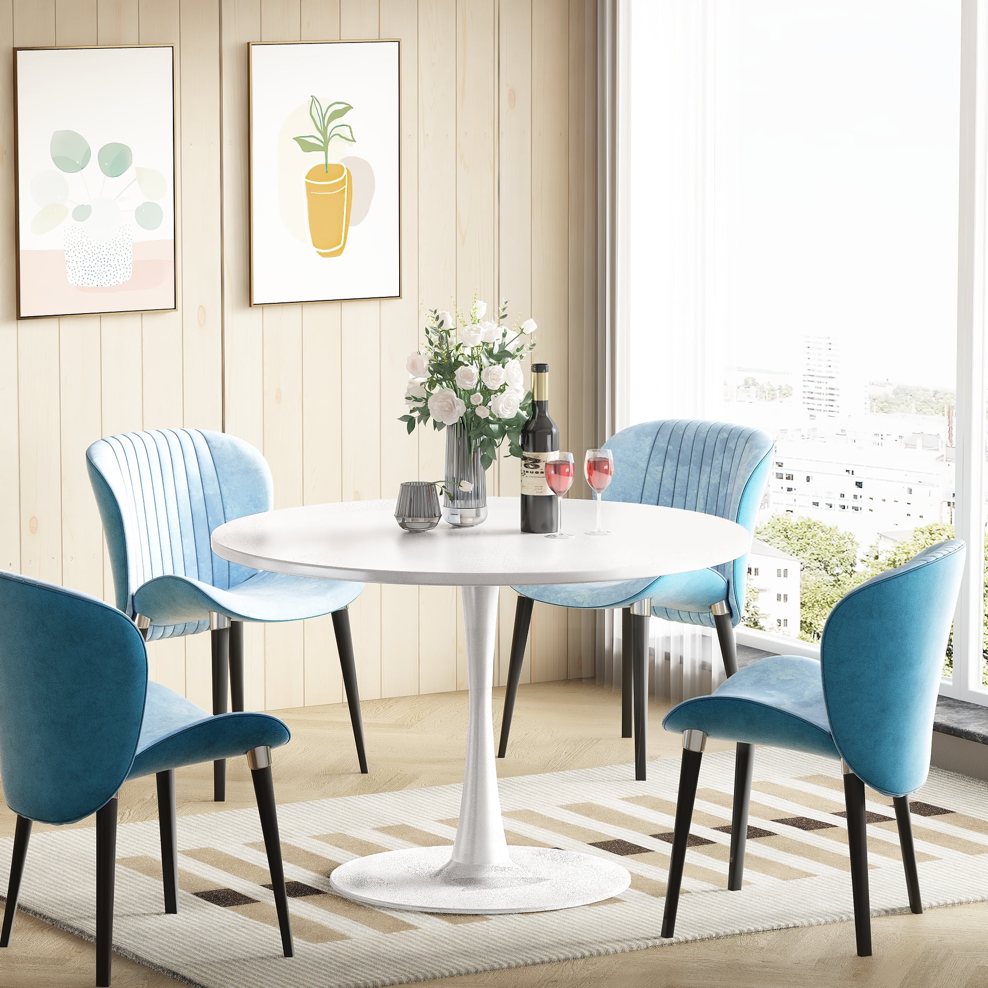 Cvortll Round Dining Table, 31.5 inch Tulip Table Pedestal Dining Table, Round Pedestal Table for Mid-Century End Table Coffee Office Living Room Table, White
