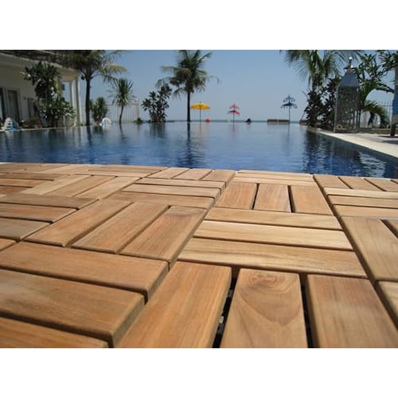 Bare Decor BARE-WF2009 Solid Teak Wood Interlocking Flooring Tiles (Pack of 10), 12" x 12", Brown