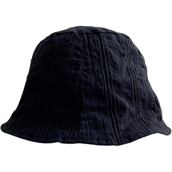 CoCopeaunts Bucket Hat for Women Summer Thin Section Solid Color Flat Top Bucket Cap Simple Pleated Outdoor Casual Basin Hat