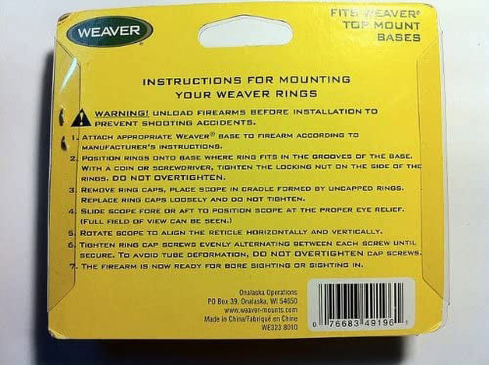 Weaver 1" Medium Scope Ring, 2 Pack