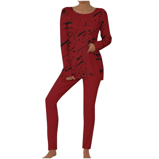 UAMVSH Plus Size Lounge Sets for Women 2 Piece Printed Crewneck Tops with Pants Set Oversized Casual Long Sleeve Matching Set