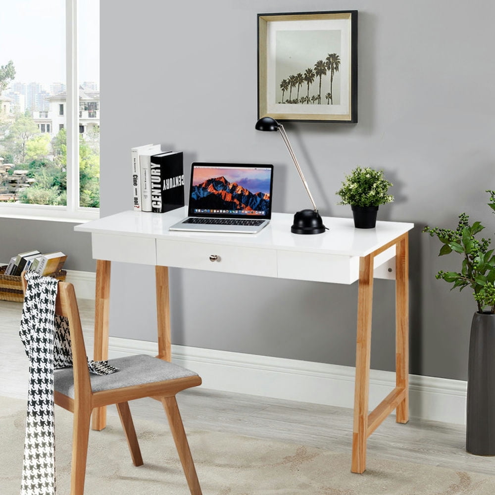 Demi Bonn Computer Desk Laptop PC Makeup Vanity Table, Small Home Office Desk Study Writing Table, Beige