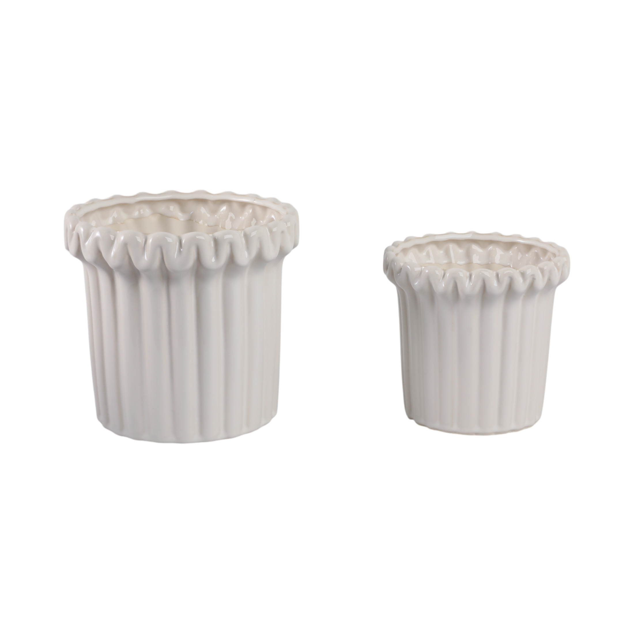 Flower Pots and Planters for Home Decor - Ceramic Pots Perfect for Indoor and Outdoor Use - Elegant Textured Pots for Plants for Garden, House, and Patio Decor - Set of 2, 8", 6", Ivory