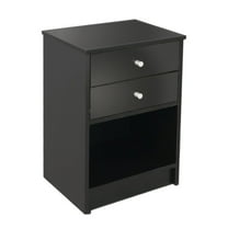 IVV Modern Nightstand with 2 Drawers and Open Shelf, Small Bedside Table with Round Handles, Compact Storage End Table for Bedroom, Black