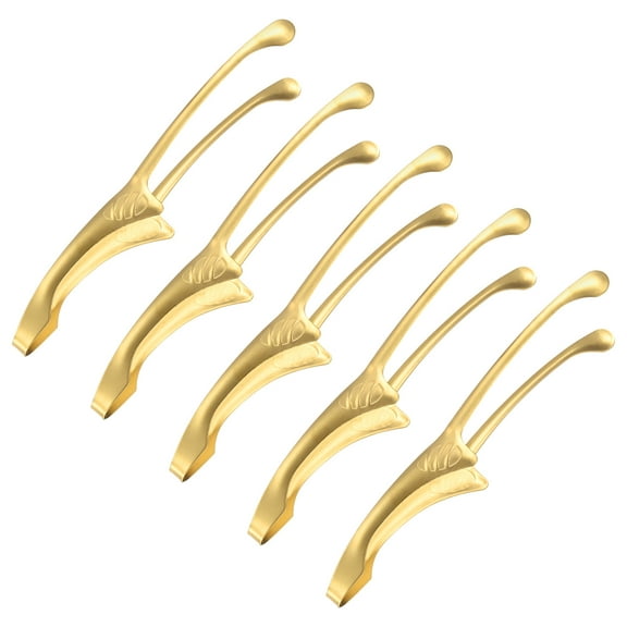 Uxcell 5 Pcs Korean and Japanese BBQ Tongs 10 inch 430 Stainless Steel Kitchen Self-Standing Grill Gold