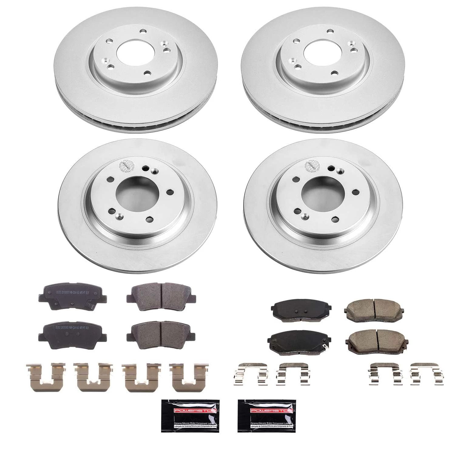PowerStop Front and Rear Geomet Coated Brake Rotor and Pad Kit Fits: KIA Select Models CRK8629