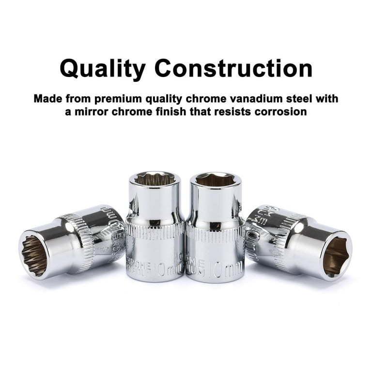 Car Guy Tools 1/2" Socket Four Pack - 3/8" Drive, 6-Point, Shallow & Deep, Bulk Refill Sockets