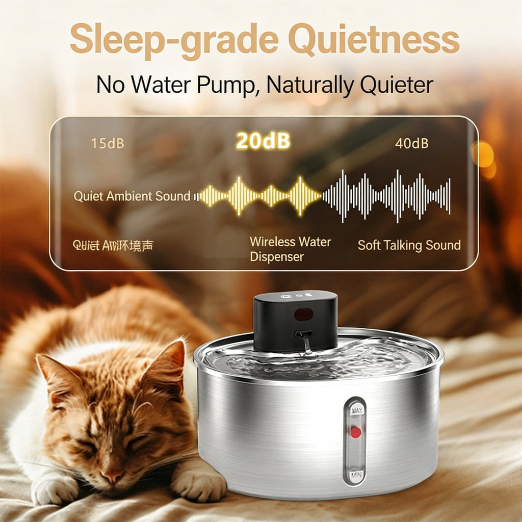 Motion Activated Pet Water Fountain Stainless Steel Construction USB for Home Use