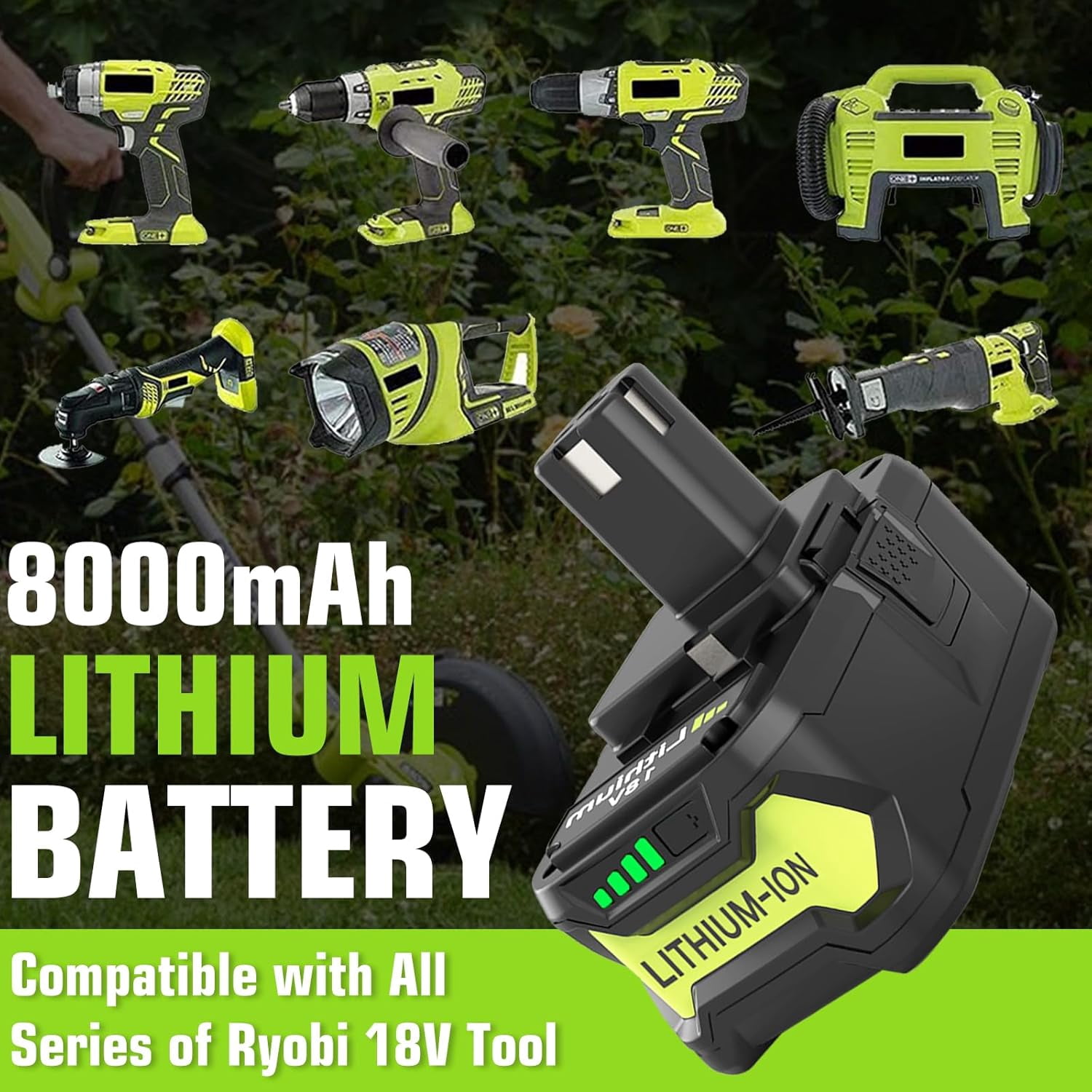 2-Pack 18V 8000mAh P108 Replacement Battery and P117 Charger Compatible with Ryobi 18 Volt Lithium Battery P102 P103 P104 P105 P107 P109 P108 P190 P122
