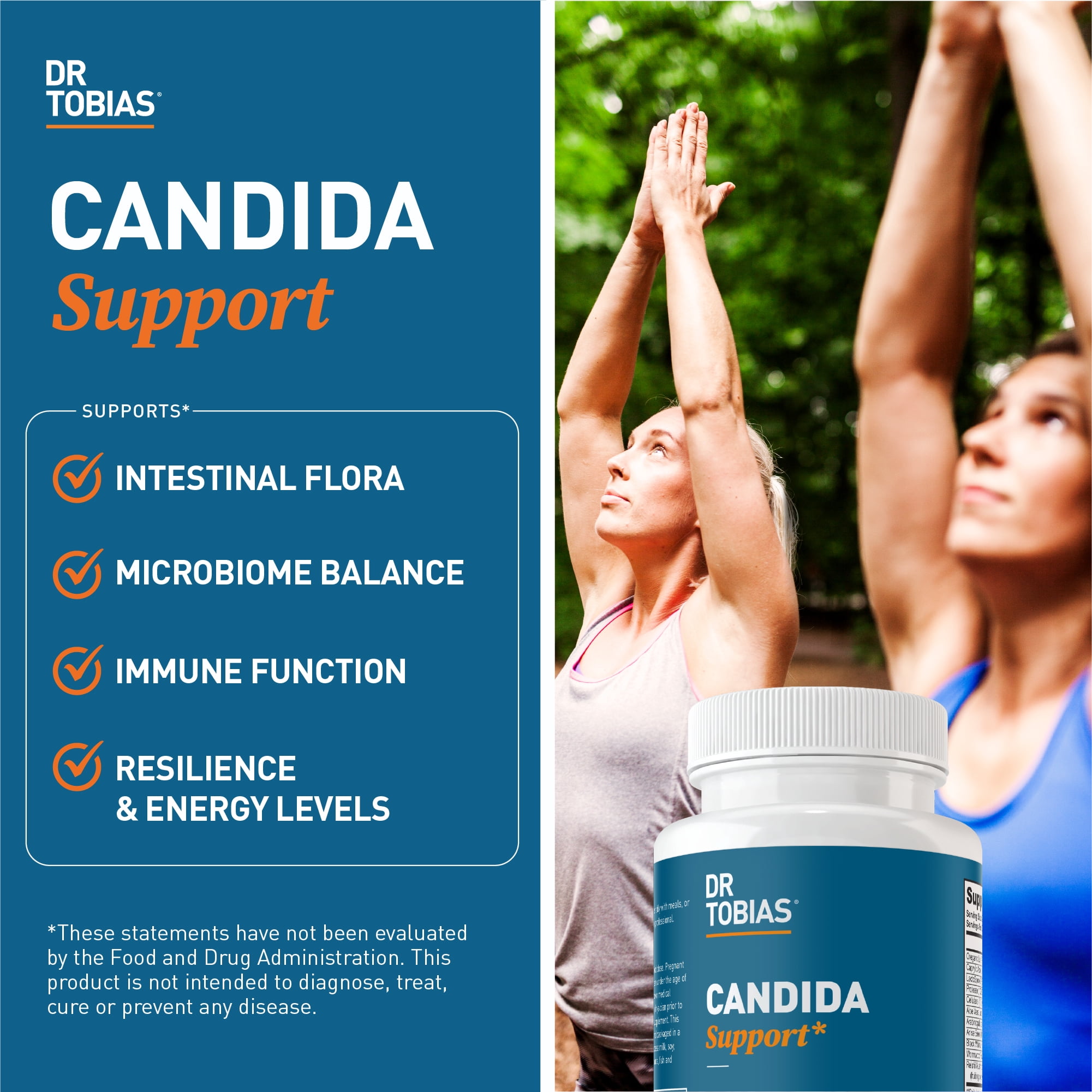 Dr. Tobias Candida Support, Gut Flora Balance Complex with Oregano, Caprylic Acid, Enzymes & Probiotics, Support Intestinal Detox Cleanse & Gut Health for Women & Men, 60 Capsules, 30 Servings