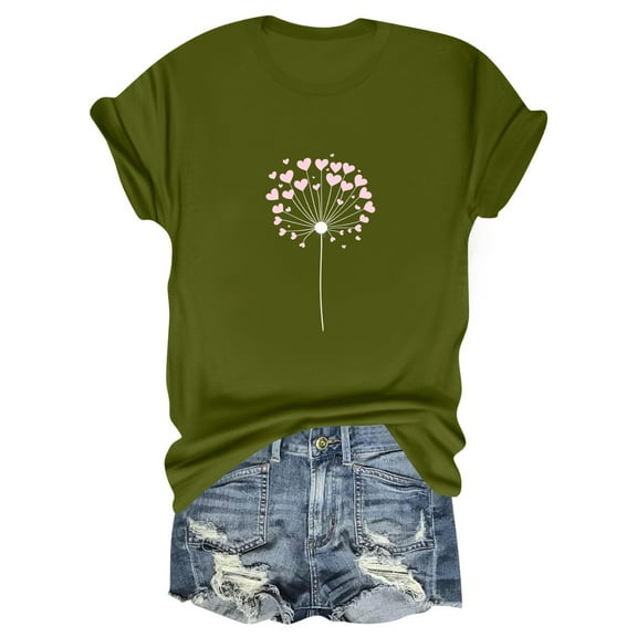 NAMTYQX Summer Shirts for Women Cute O-Neck Relaxed Fit Muster Short Sleeve Plus Size Cool Print Lightweight Ladies Tops and Blouses Army Green Size L