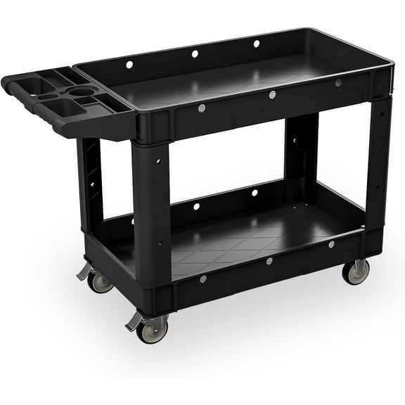 Heavy-Duty Utility Cart with 2 Shelves, 550 lbs Capacity & 360° Swivel Wheels