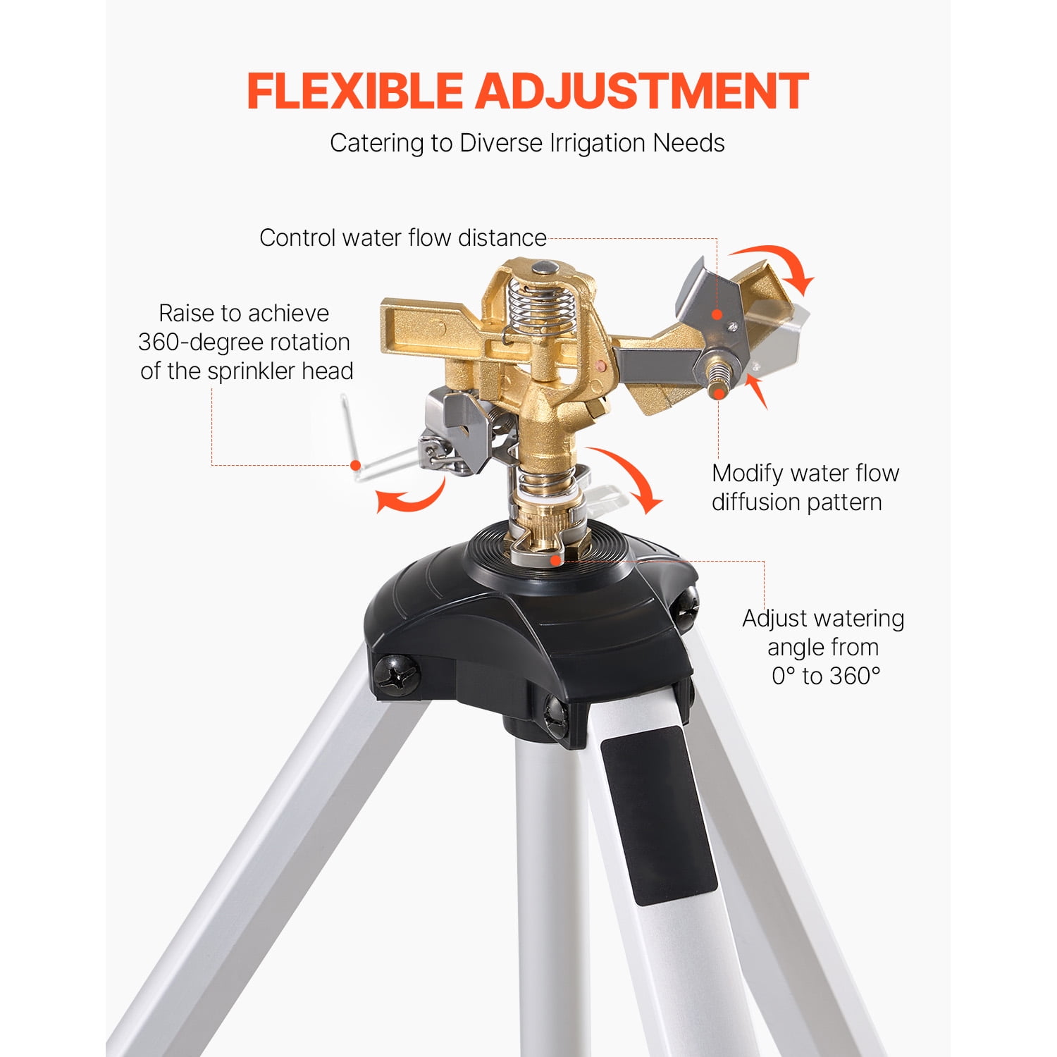 KFFKFF Tripod-Based Impact Sprinkler, Robust Tripod Sprinklers with Brass Nozzle & 3/4" Fitting, Full Circle Broad Scope Watering Sprinkler, Modifiable Elevation Sprinkler for Lawn Gray