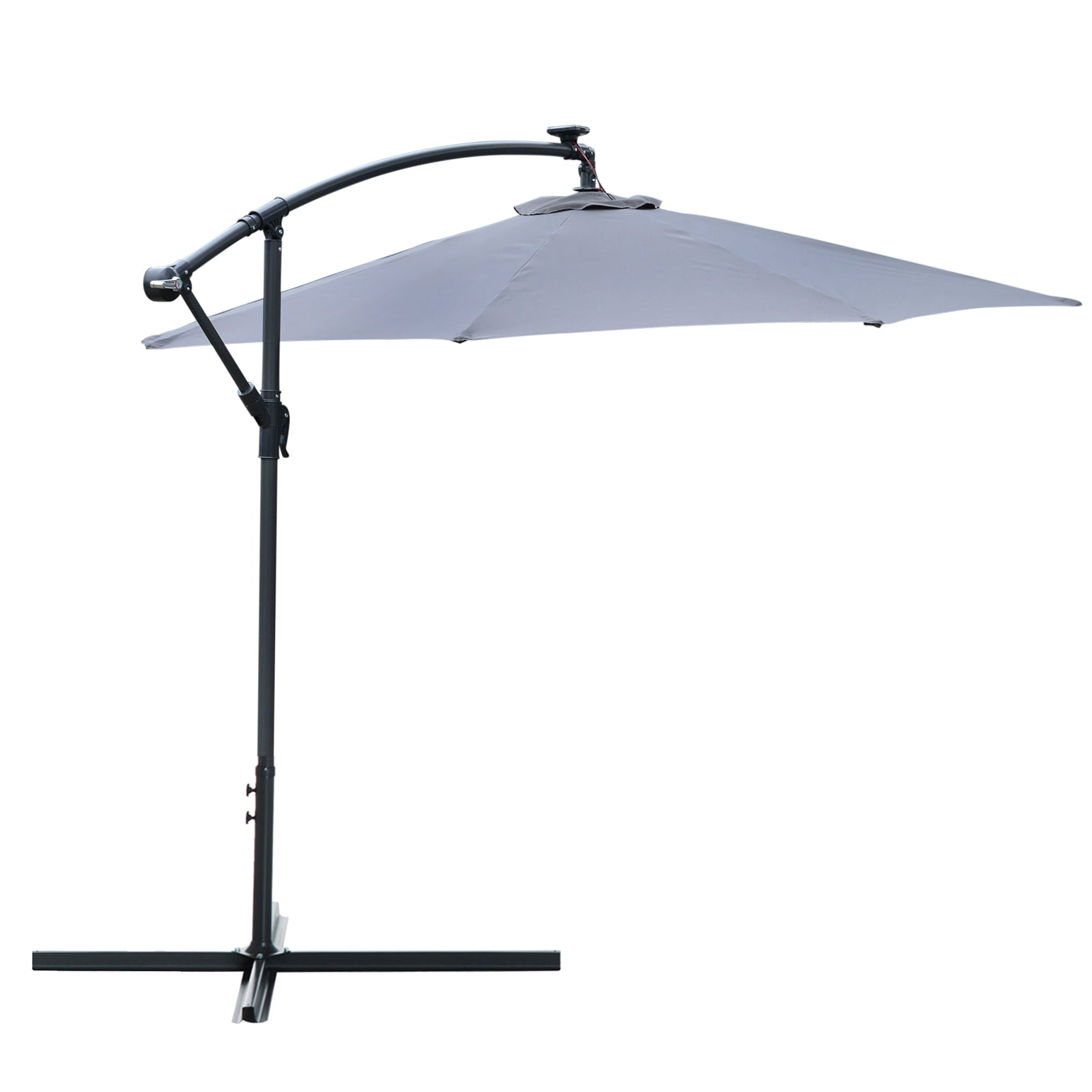 10ft Cantilever Solar Hanging Offset Umbrella Led Lights Market Parasol Crank W Cross Base Grey Walmart Canada
