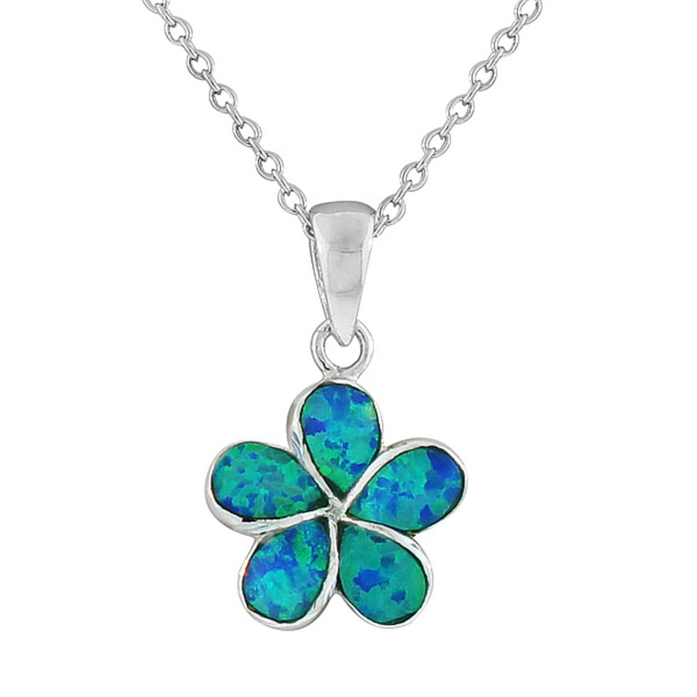 925 Sterling Silver Opal Pendant Necklace Flower Shape For Women Jewellery 