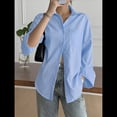 thumbnail image 4 of Camisas de Mujer con Botones, Camisas Formales A Rayas, Mangas Largas, Solapas, Camisas de Oficina, Blusas Azul M, 4 of 7