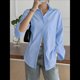thumbnail image 4 of Camisas de Mujer con Botones, Camisas Formales A Rayas, Mangas Largas, Solapas, Camisas de Oficina, Blusas Azul XL, 4 of 7