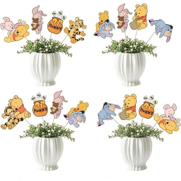 24pcs Pooh Centerpieces Winnie Centerpieces Sticks Oh Baby Winnie Table Toppers Bear Party Decorations for Winnie Birthday Baby Shower Party Baby Shower Table Decorations
