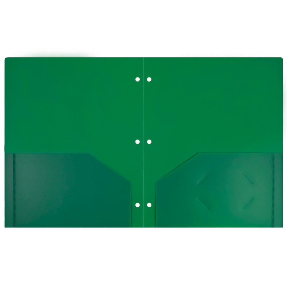 JAM Paper Heavy Duty Plastic 3 Hole Punch Pocket Folders, Extra Tough, Green, Bulk 48/Pack