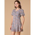 thumbnail image 4 of Allegra K Minivestido floral de manga corta con volantes casuales y botones para mujer Azul S Unique Bargains Alinear, 4 of 6