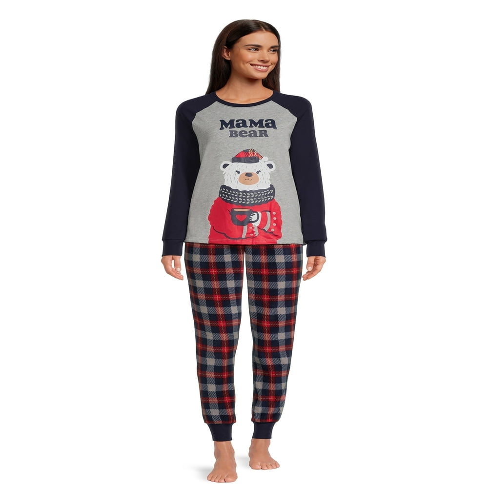 Women s Plaid Bears Matching Family Pajamas Sleepwear Set 2 Piece Sizes S 3X Walmart